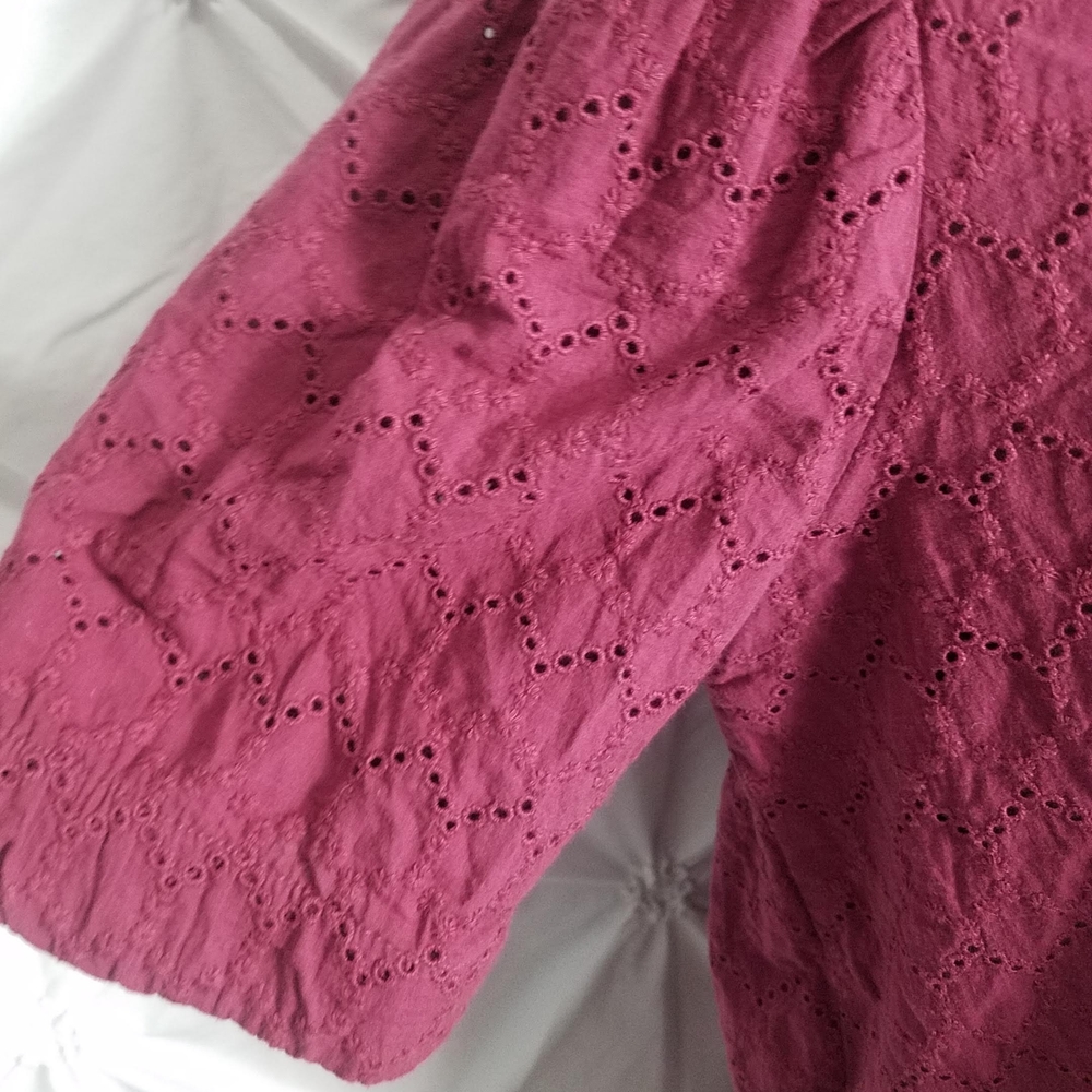 Evy's Tree The Lupita Plum High Neck Embroideredd Eyelet Top - Picture 6 of 12